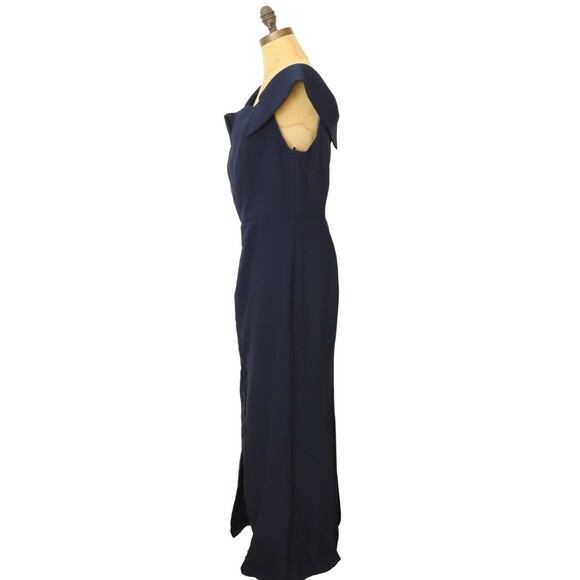Dessy Collection Off Shoulder Notched Trumpet Gown 16R Slit Midnight Navy B5 - Picture 5 of 6